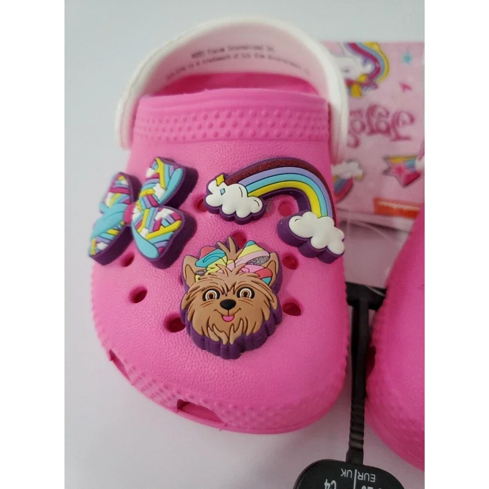 JOJO Siwa Charm Clog Pink CROCS  White Glitter Strap 6 Jibbitz • SIZE C 4 NEW